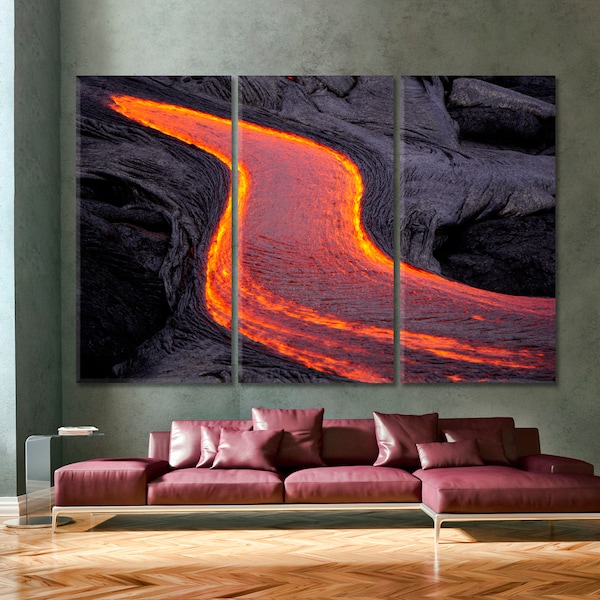 Flowing Lava | Red Hot Lava Flows Hawaii Attractions Canvas Print, Abstract Wall Décor, Big Island Art, Volcanic Wall Art, Framed Wall Art