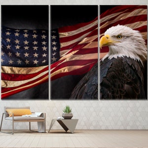 American Flag and Bald Eagle Canvas Wall Art Print