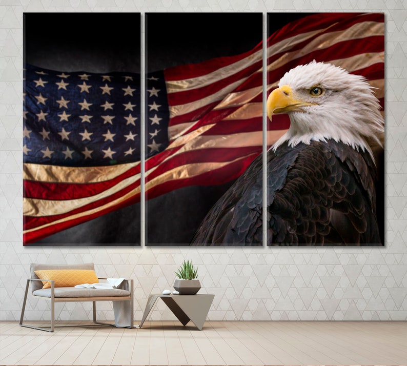 American Flag and Bald Eagle Canvas Wall Art Print
