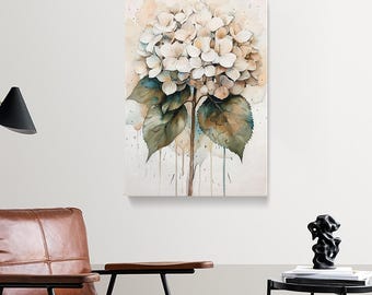 Hydrangea Art Canvas Prints, Hydrangea Flower Wall Art, Vintage Floral Wall Art for Living Room, Botanical Artwork Gift for Flower Lovers