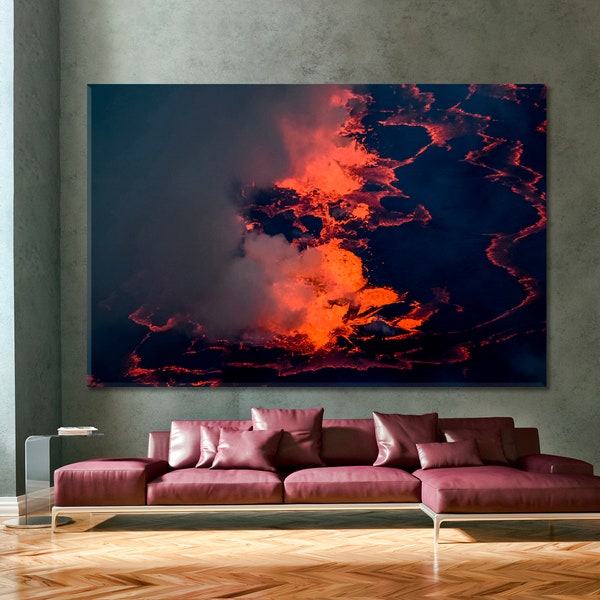 Fire | Fire Flame Photo Wall Decor, Active Lava Flow Art, Volcanic Explosion Art, Lava Flow Canvas Art, Beautiful Abstract Wall Decor