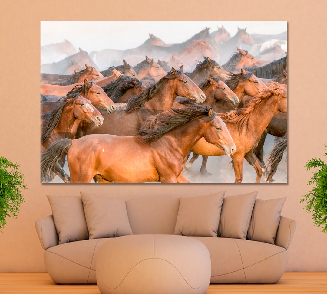 Gallop Horses in Dust Wall Décor, Horse Wall Art, Large Wall Decor, Beautiful Horses Canvas