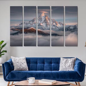 Mountain Peak Canvas Print, Snowy Mountain Landscape Wall Art, Mountain Art Home Decor, Mountain Large Artwork for Living Room or Office