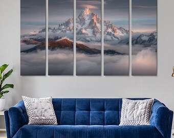 Mountain Peak Canvas Print, Snowy Mountain Landscape Wall Art, Mountain Art Home Decor, Mountain Large Artwork for Living Room or Office