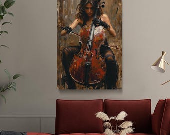 Cello Wall Art, Classical Music Instruments Wall Decor, Modern Musician Artwork, Woman Playing a Cello Canvas Print, Cello Art Print