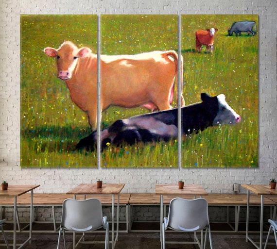 Cow Canvas Print Farm Animal Art Print Farm House Wall | Etsy