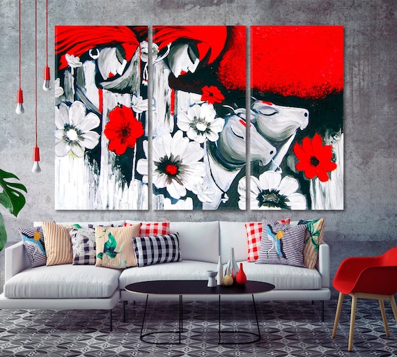 Contemporary Radha Krishna Hindu God Religious Wall Decor, Modern Art Print, Spiritual Wall Art, Bright Abstract Artistic Art Canvas Print