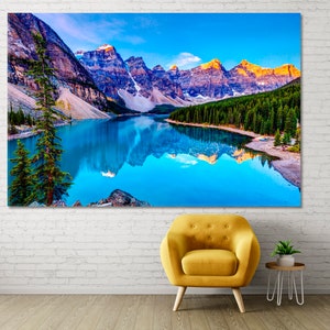 Banff National Park Wall Art Decor, Moraine Lake Modern Art Print, Nature Canvas Print, Valley Wall Panels, Trees Poster, Mountain Photo Art