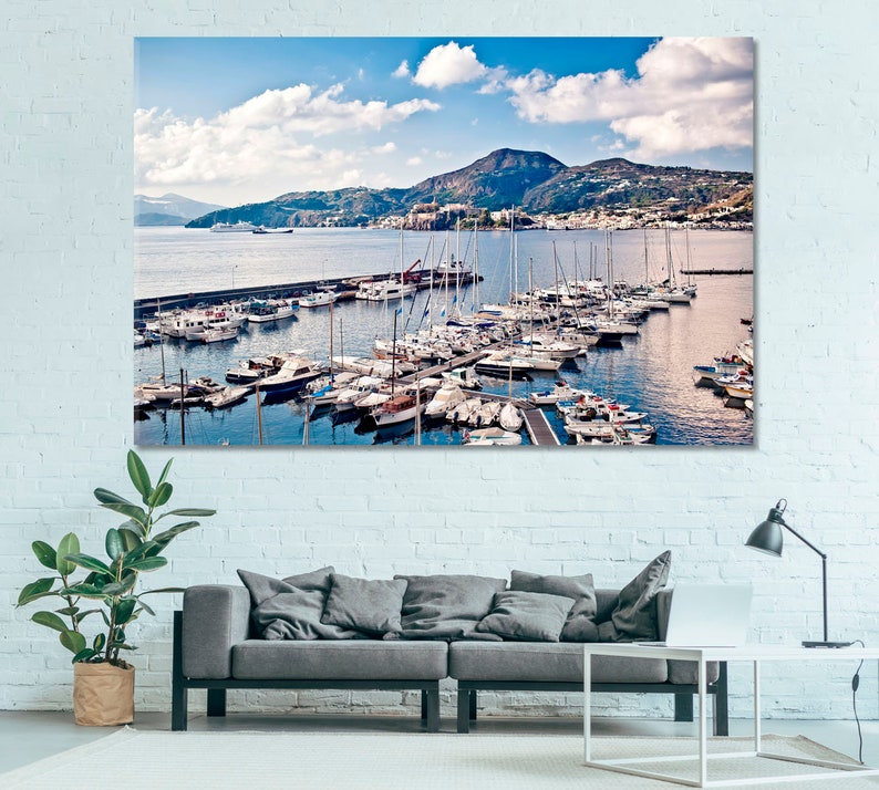 Yacht Marina Wall Decor, Coastal Landscape Wall Art, Port Canvas Print ...