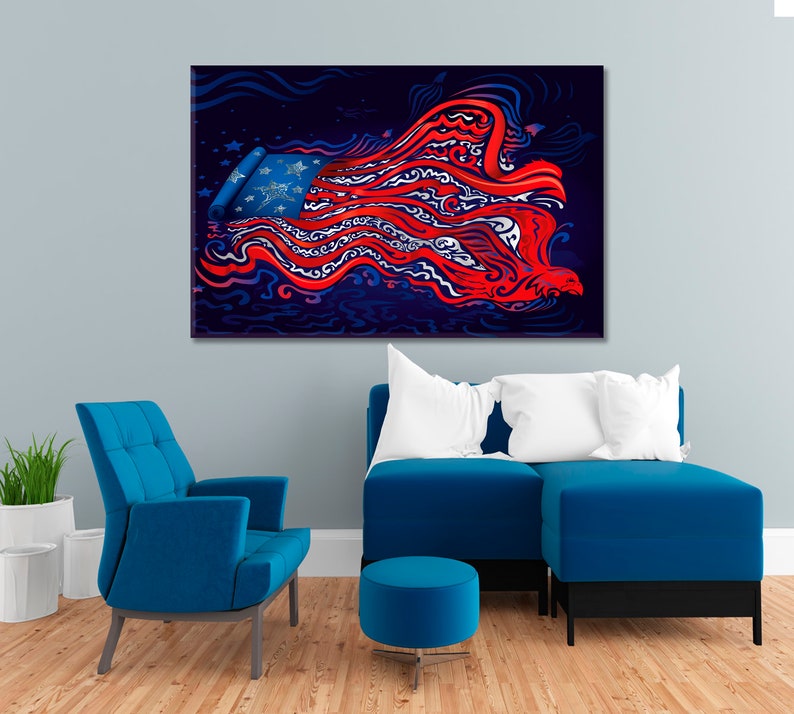 Abstract U.S Flag Blue Red Wall Art American Flag Poster Etsy