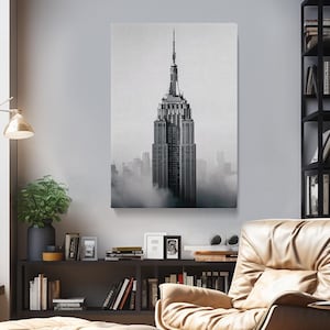 Impresión en lienzo del Empire State Building, arte mural de Nueva York, decoración del Empire State Building en blanco y negro para el hogar y la oficina, tapices de pared de Nueva York