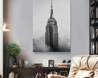 Empire State Building Leinwanddruck, New Yorker Wandkunst, schwarzweißes Empire State Building Dekor für zu Hause oder im Büro
