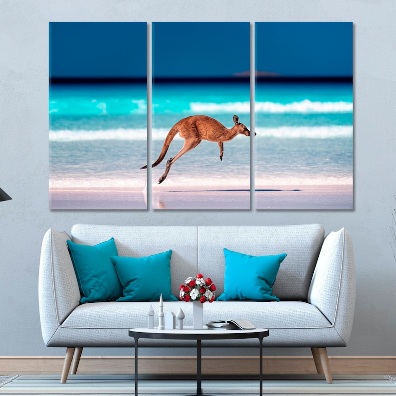 Fauna Australian Beach Art Print D\u00e9cor Home Office Ocean Turquoise Water Wall Art Kangaroo Island Australia Large Canvas Print Wall Art