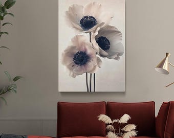 Anemone Blume Leinwand Druck, Anemone Kunstdruck, Botanische Wandkunst für Wohnzimmer, Blumen Kunstwerk Geschenk für Naturliebhaber
