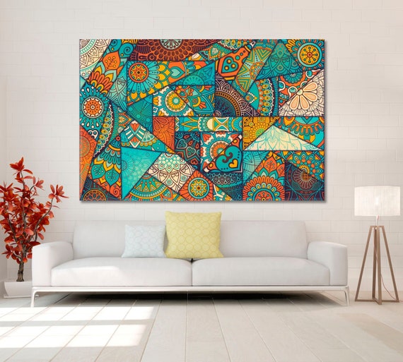 Orientalische Wandkunst | Abstrakter Leinwanddruck, Patchwork ArtWork, Vintage Dekoratives Wohndekor, Abstrakter Druck Auf Leinwand, Abstrakte Wanddekoration