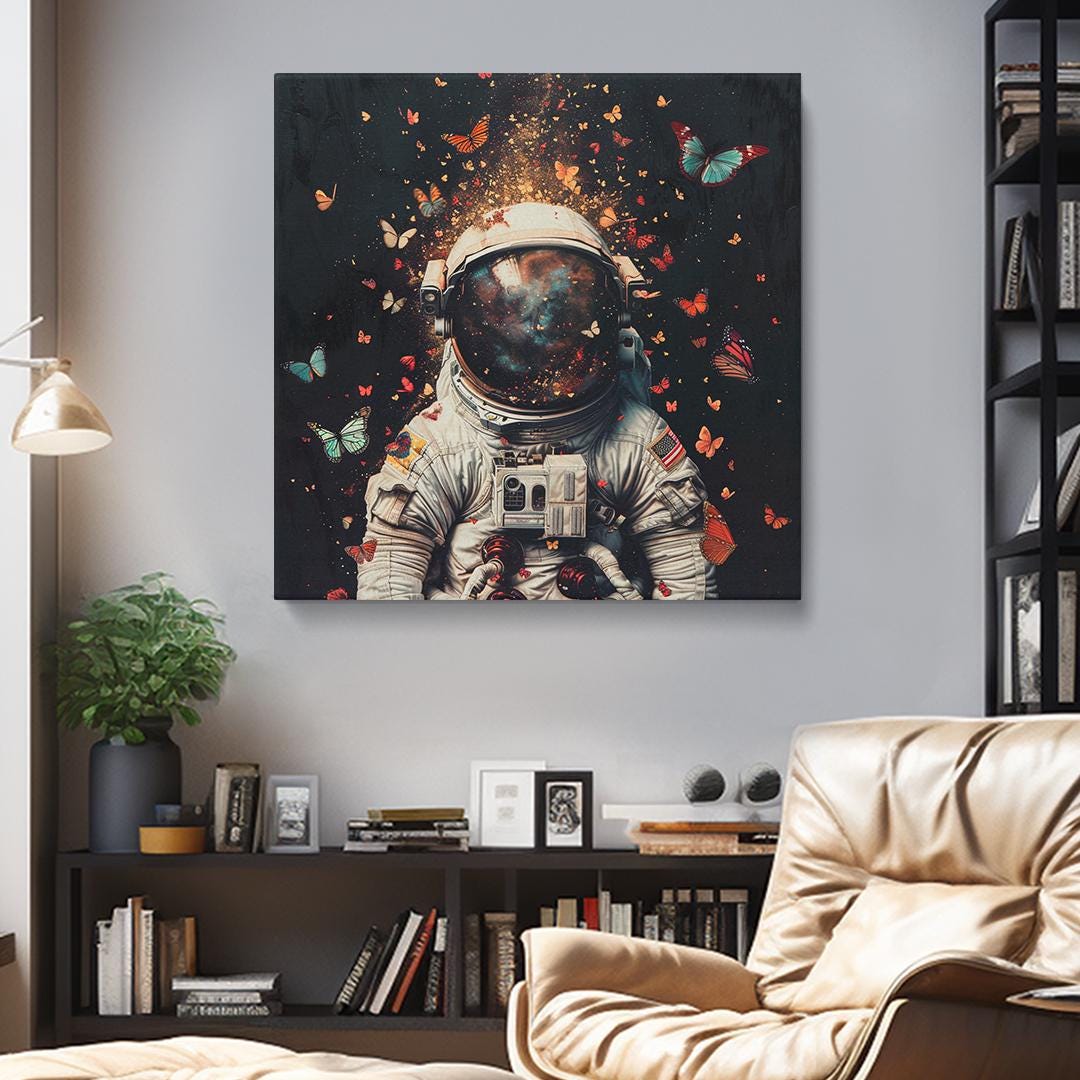 Astronaut Wall Decor, Astronaut Surrounded by Butterflies Canvas Print ...