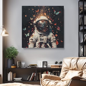 Astronaut Wall Decor, Astronaut Surrounded by Butterflies Canvas Print, Fantasy Space Wall Art for Bedroom or Office, Space Art Prints
