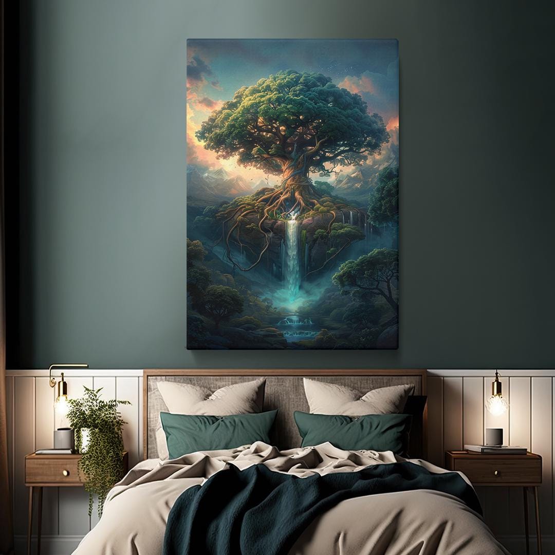 Tree of Life Canvas Print, Waterfall Wall Art for Living Room, Tree of ...