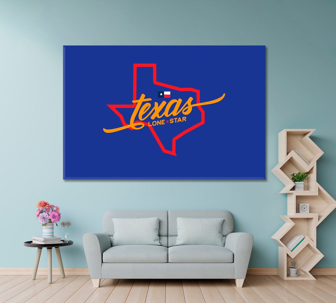 USA Texas State Map Logo Canvas Print, Texas Lone Star State Wall Art ...