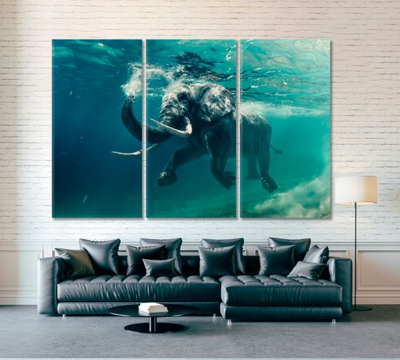 Elephant Swimming Underwater Photo HD Canvas Giclee Art Print