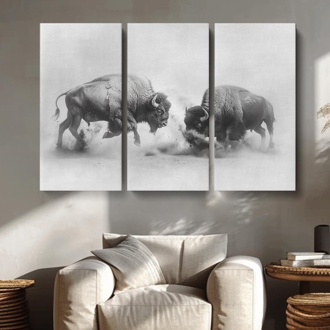 Bison Wall Art, Black and White Bison Canvas Print, Wildlife Art for ...