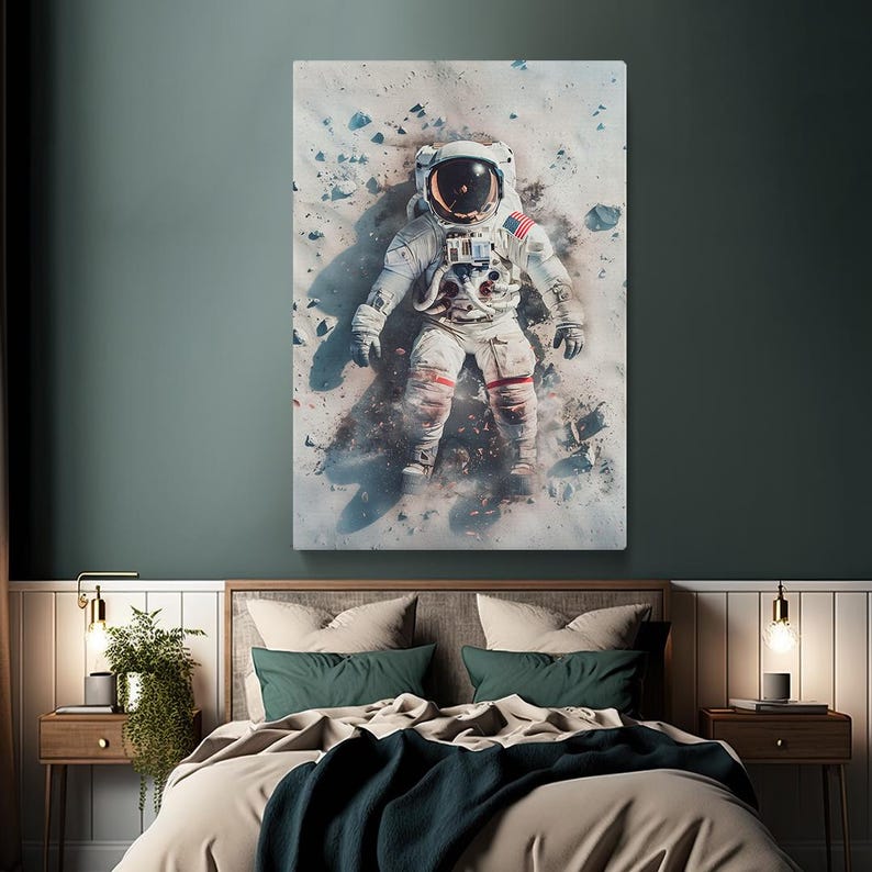 Astronaut on Moon Canvas Print, Astronaut in Space Wall Art, Outer ...