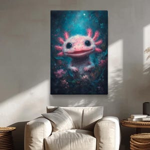 Pink Axolotl Canvas Print, Underwater Axolotl Wall Art for Bedroom, Axolotl Wall Decor, Great Gift for Aquatic Animal Lovers