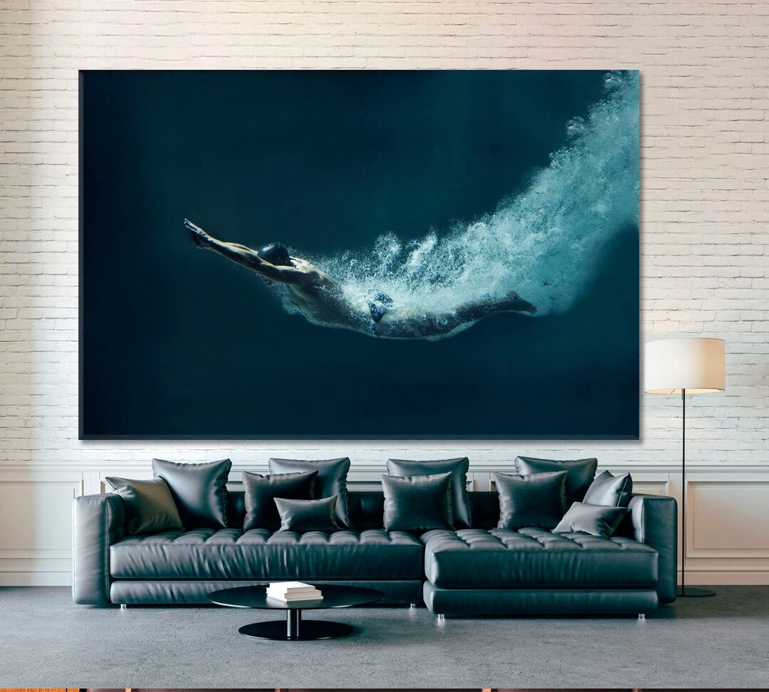 Professional Swimmer Wall Decor, Swimmer Underwater Canvas Print, Jump