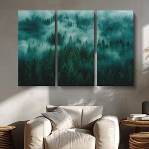 Misty Forest Canvas Print, Forest Wall Art for Living Room, Foggy Pine Forest Large Print, Foggy Forest Framed Wall Decor, Forest Artwork