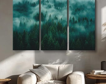 Misty Forest Canvas Print, Forest Wall Art for Living Room, Foggy Pine Forest Large Print, Foggy Forest Framed Wall Decor, Forest Artwork