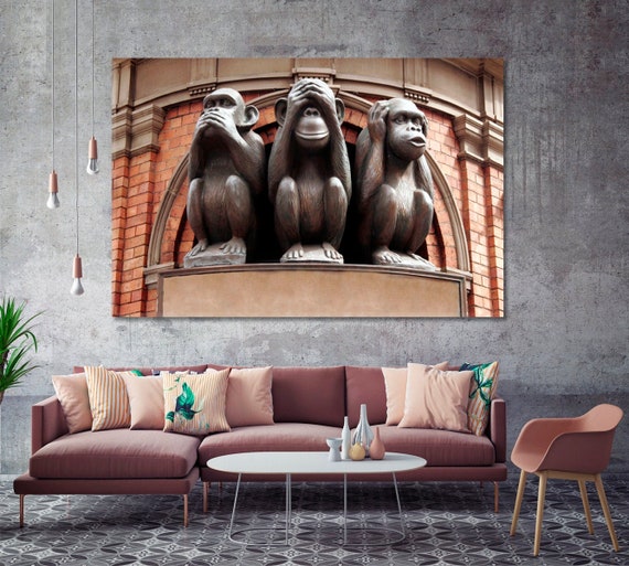 ANIMAL BROWN WHITE MONKEY 2 DEEP FRAMED CANVAS WALL ART PICTURE PRINT 