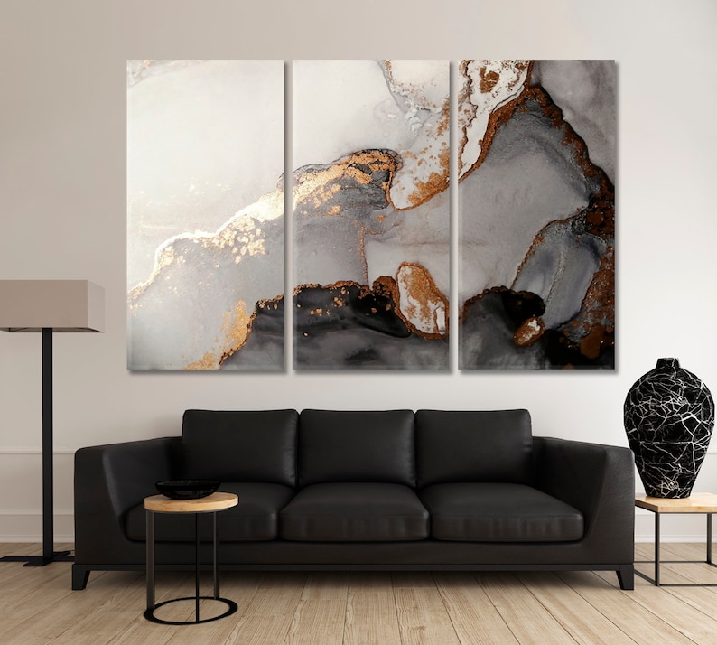 B&W Black And White Marble Wall Décor Luxury Abstract Etsy