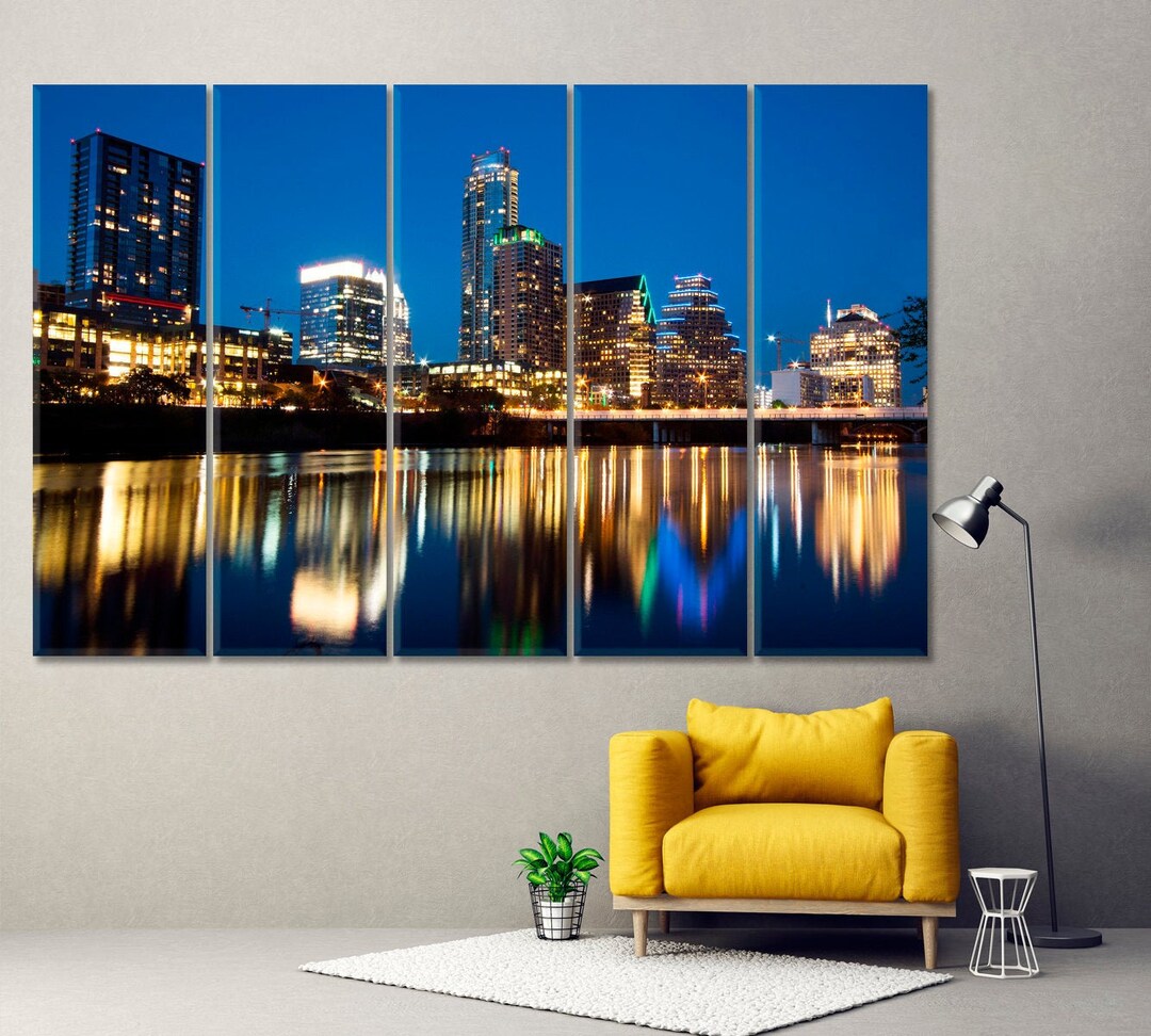 Texas Austin Night City Wall Art Colorado River Wall Decor Etsy
