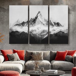 Mountain Canvas Print, Black and White Mountain Wall Art, Black and White Wall Art Prints, Mountain Modern Decor, Mountain Gift Idea