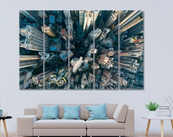 Urban | City Top View Photo Poster Print, Skyscrapers Building Wall Art, Financial Business Center Landscape, Drone Panoramic Wall Hangings