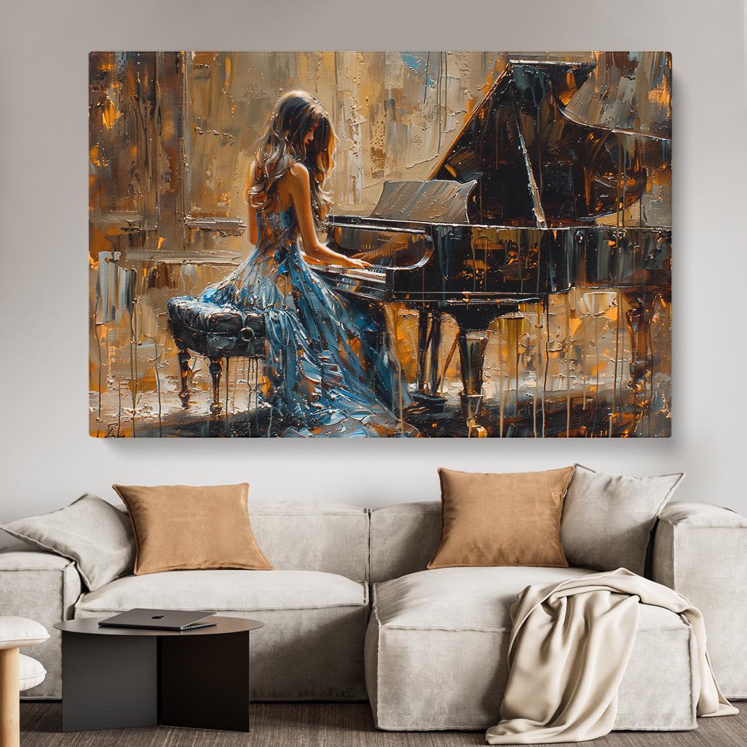 Woman Playing Piano Wall Art, Piano Art, Music Canvas Print, Elegant ...