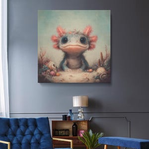 Axolotl Canvas Print, Axolotl Artwork, Underwater Wall Art for Nursery or Kids&#39; Room, Fantasy Animal Art Decor, Animal Prints