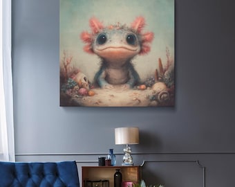 Axolotl Canvas Print, Axolotl Artwork, Underwater Wall Art for Nursery or Kids' Room, Fantasy Animal Art Decor, Animal Prints