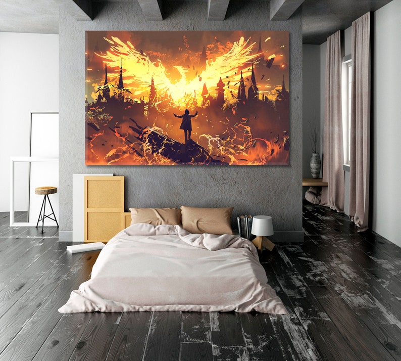 Surreal Wizard Summoning Golden Phoenix Canvas Print Abstract - Etsy