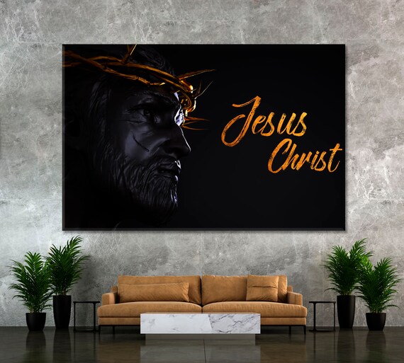 Jesus Wall Art, Jesus Christ Statue Gold Crown Wall Decor, Jesus Christ Canvas Print, Jesus Christ Interior Art, Jesus Christ Split Artwork