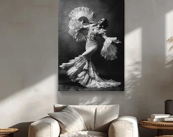 Flamenco Canvas Print, Spanish Dance Wall Art, Black and White Flamenco Dancer Framed Wall Decor, Spanish Woman Flamenco Effect Artwork