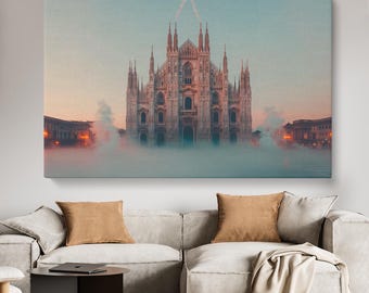額入りミラノ大聖堂油絵：イタリア旅行アート（4 x 4インチ） - Etsy 日本