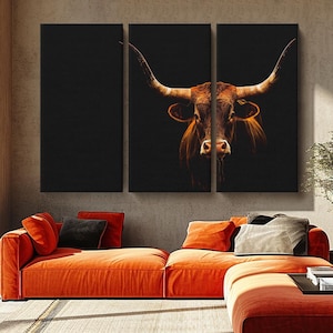 Longhorn Art Print, Longhorn Cow Canvas Print, Bull Wall Art, Cow Photography, Modern Rustic Decor, Gift for Cowboy and Ranch Enthusiasts