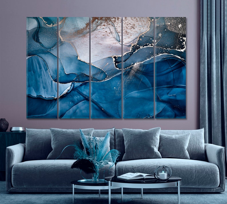 Marbre Peinture acrylique, marbre bleu, décoration murale abstraite, art contemporain, décoration murale moderne, impression sur toile marbré image 4