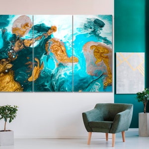 Oosterse kunst canvasafdruk, turkoois marmeren muur decor, hedendaagse kunst aan de muur oosterse stijl, abstracte oosterse kunst, agaat gespleten kunst