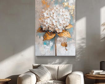 Hydrangea Art Print, Hydrangea Flower Canvas Print, Floral Wall Art for Living Room, Hydrangea Framed Canvas Art, Vintage Home Decor