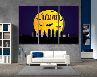 USA | Dallas City Celebration Halloween Tourist Greeting On Canvas Print, America Halloween Wall Art, Night Dallas Skyline Halloween Poster