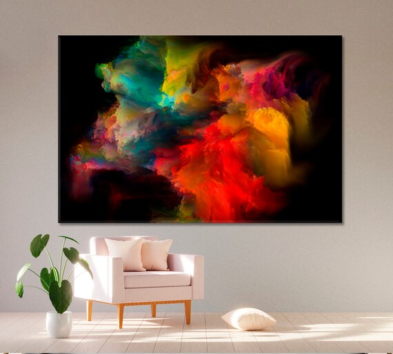 Fog Abstract Vibrant Flow Art, Misty Clouds Art Print, Mystery Canvas Art, Virtual Landscape Wall Art, Rainbow Sky Wall Art, Surrealism Art