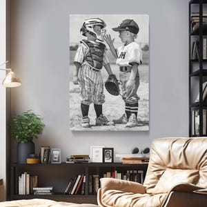 Two Boys Playing Baseball Canvas Print, Little League Baseball Wall Art, Baseball Art, Vintage Baseball Artwork, Baseball Wall Decor