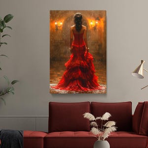 Flamenco Canvas Art, Flamenco Dancer in Red Dress Canvas Print, Spanish Woman Wall Art, Dance Artwork, Woman Art, Art Gift for Dance Lovers
